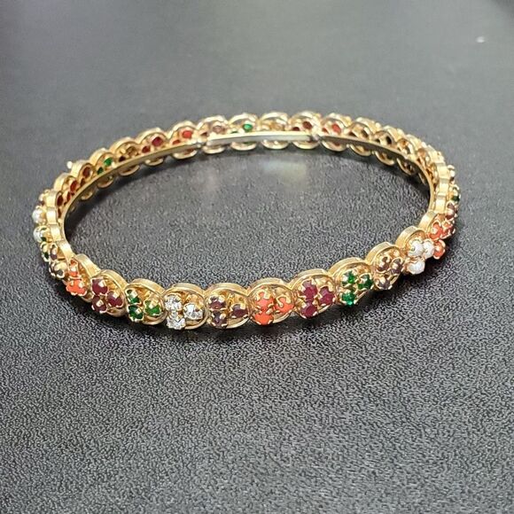 **Sale** Gold tone multicolored rhinestone bangle bracelet - Picture 4 of 8